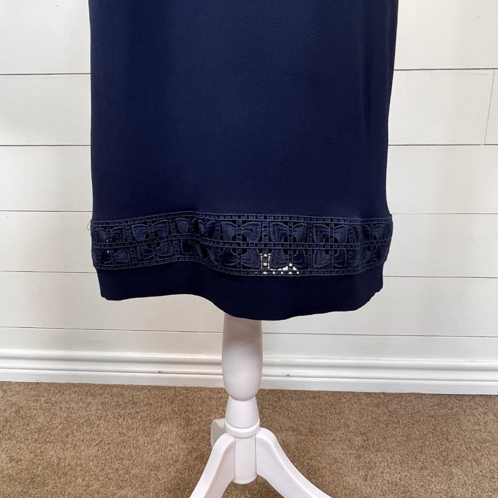 Karl Lagerfeld Eyelet Embellished Navy Blue Midi Sheath Dress Size M - Picture 4 of 12